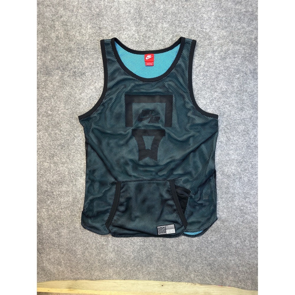 Nike Basketball Mesh Tank Top Men Large Teal Blue Kangaroo Pocket Sleeveless